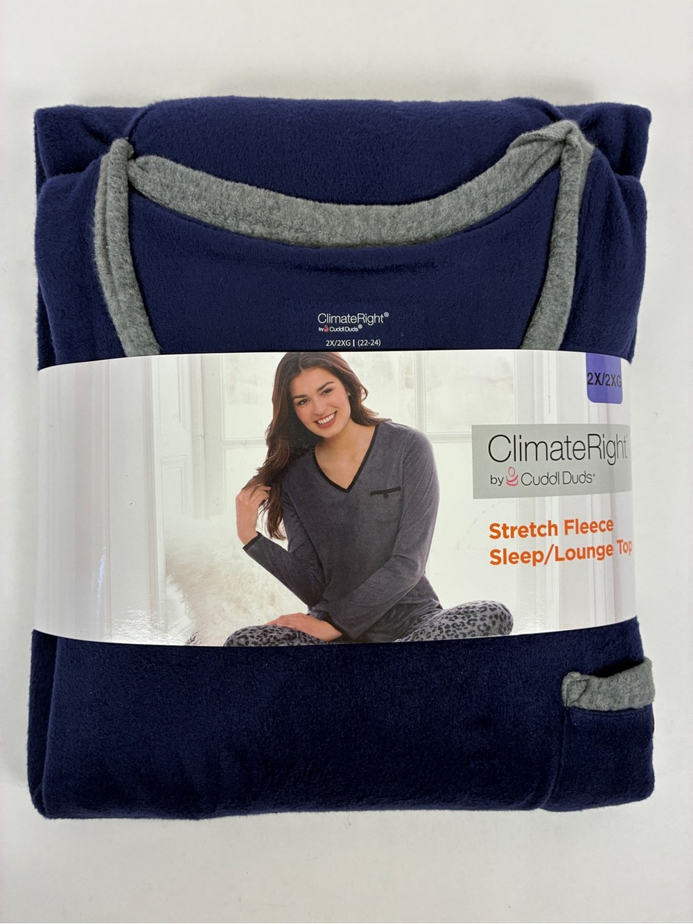 Cuddl Duds Women's Stretch Fleece Sleep Lounge Top Dark Navy 2XL Pocket Soft